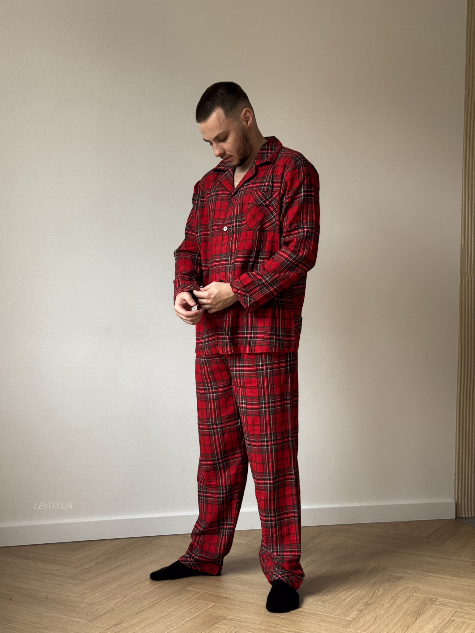 Чоловіча байкова піжама в клітинку (1512)