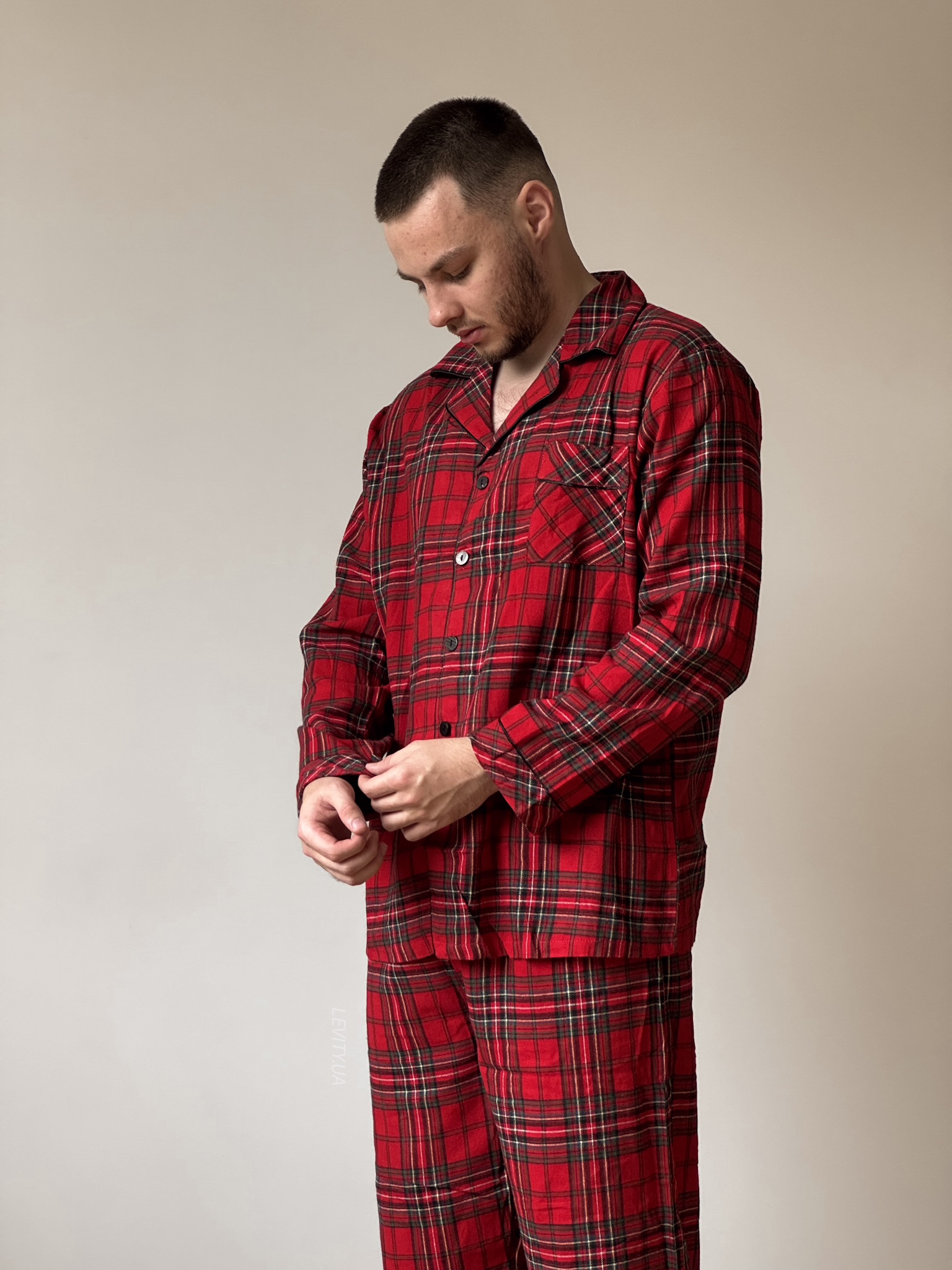 Чоловіча байкова піжама в клітинку (1512) - Зображення 2