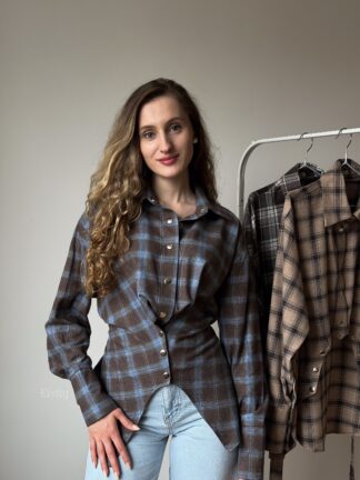 Сорочка в клітинку з акцентом на талії (1702)