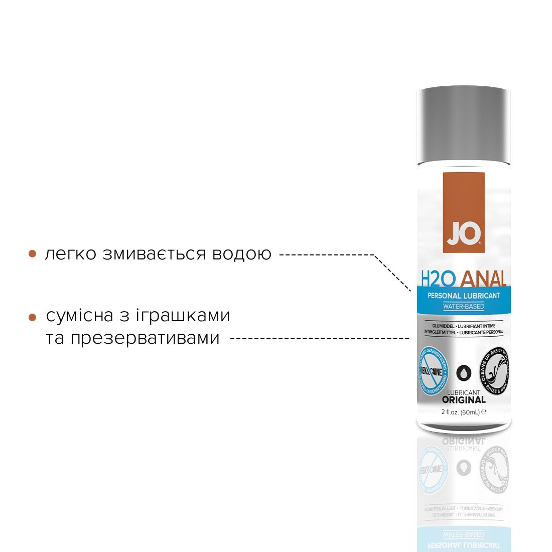 Анальна змазка JO ANAL H2O — ORIGINAL (60 мл) на водній основі, рослинний гліцерин - купити в LEVITY Анальна змазка JO ANAL H2O — ORIGINAL (60 мл) на водній основі, рослинний гліцерин - Зображення 3