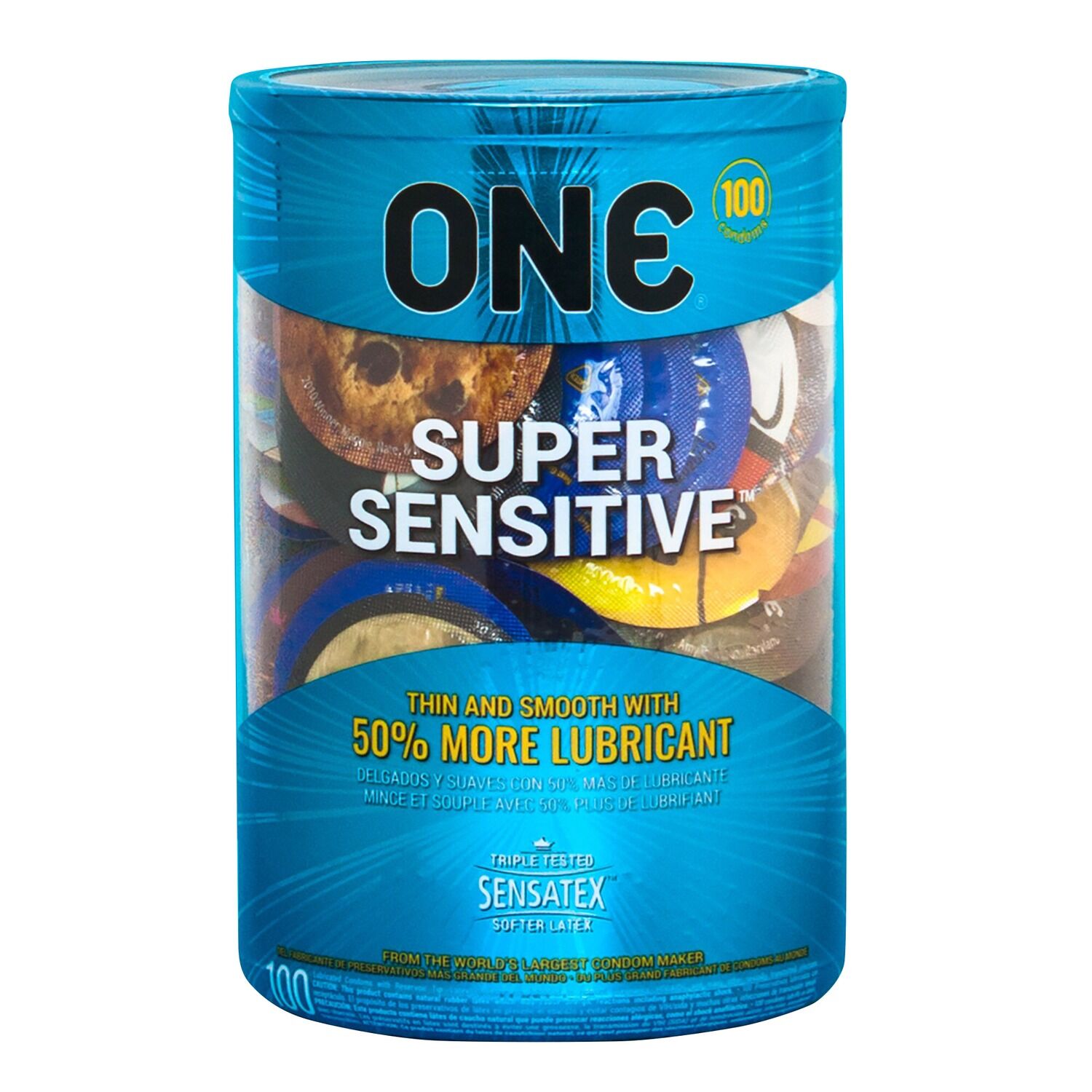 Набір презервативів ONE Super Sensitive, 100 шт, гладенькі, з додатковою змазкою, паковання-тубус - купити в LEVITY Набір презервативів ONE Super Sensitive, 100 шт, гладенькі, з додатковою змазкою, паковання-тубус